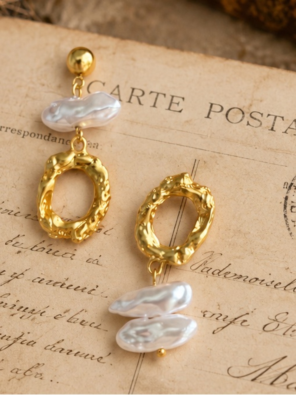 Gold & White Pearl Drop Earrings - Women Jewelry